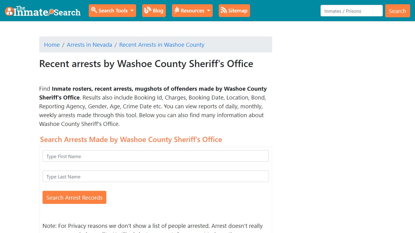 Recent arrests by Washoe County Sheriff's Office ...